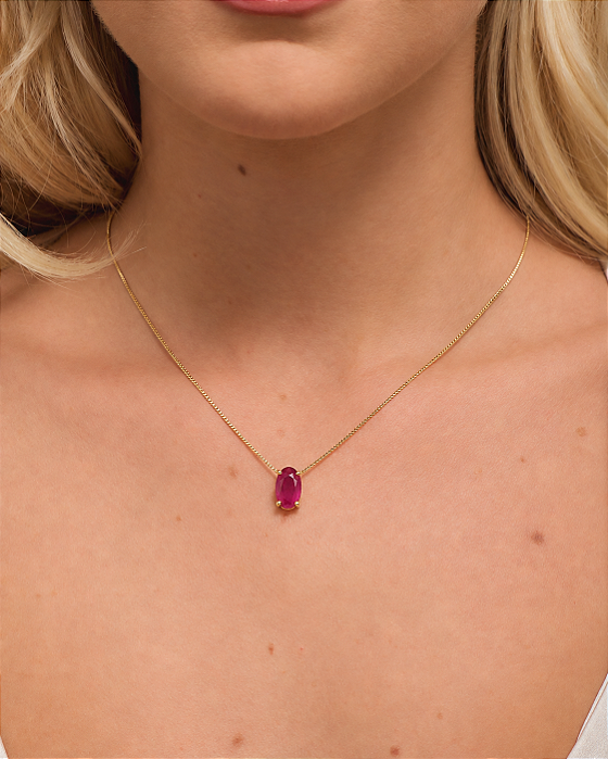 Colar Pedra Oval Rosa Pink