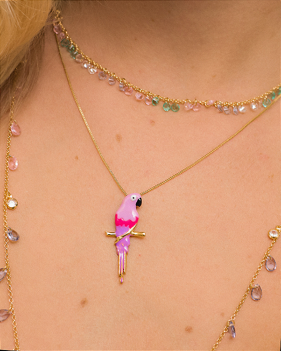 Colar Arara Primavera Rosa e Lilás