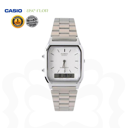 Relógio Casio Analógico Prata Fundo Branco AQ-230A-1DMQ - Use Flor - Joias  e Semijóias