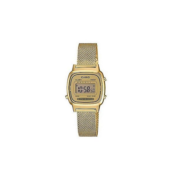 Relógio Casio Mini Dourado Pulseira Diamantada LA670WEMY-9DF-BR
