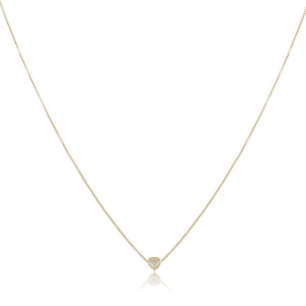 Colar Banhado Ponto de Luz de Zircônia em Forma de Coração