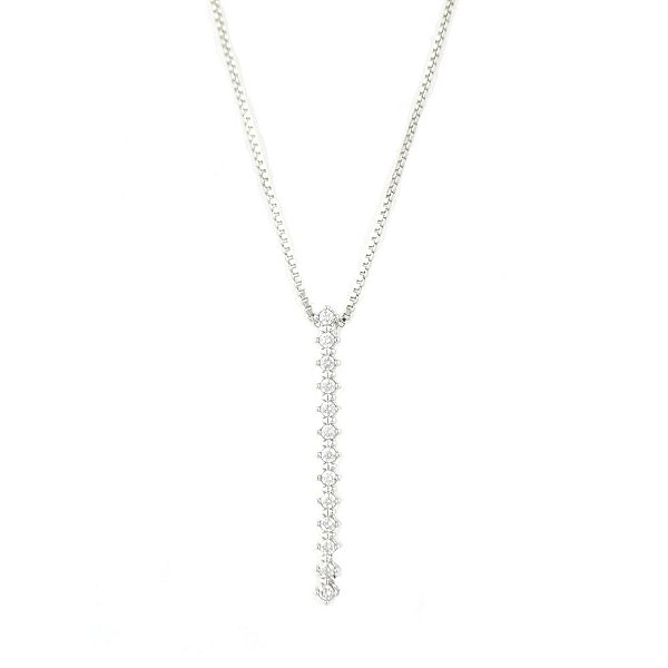 Colar Ródio Branco  Pingente Barrinha Cravejada com Zircônias