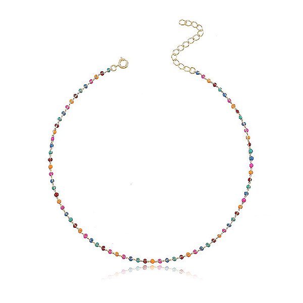Colar Banhado Choker Bolinhas Coloridas De Resina