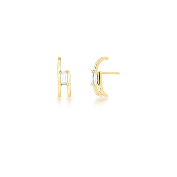 BRINCO EAR HOOK PEDRA RETANGULAR  BAN. DOURADO