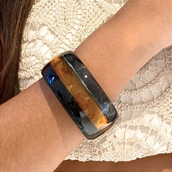 BRACELETE  RESINA MESCLA E AMBAR GROSSO