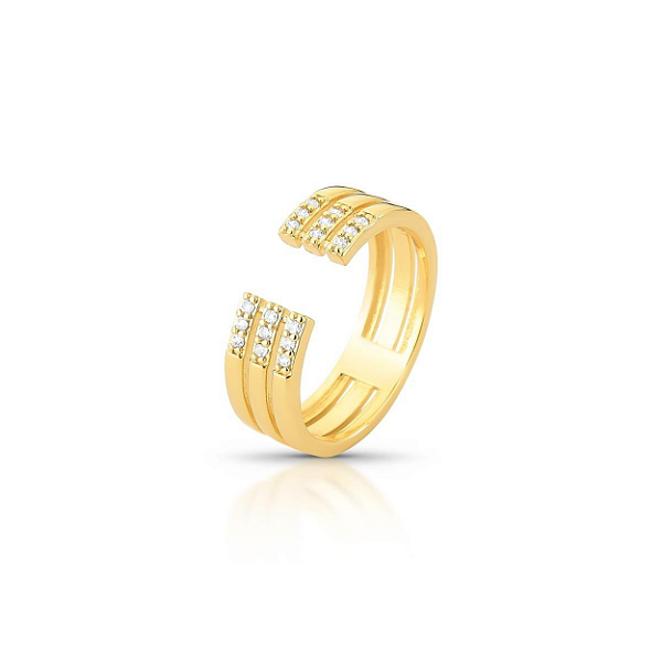 ANEL REGULAVEL FRENTE ABERTA ZIRCONIAS 3 VOLTAS BAN. DOURADO