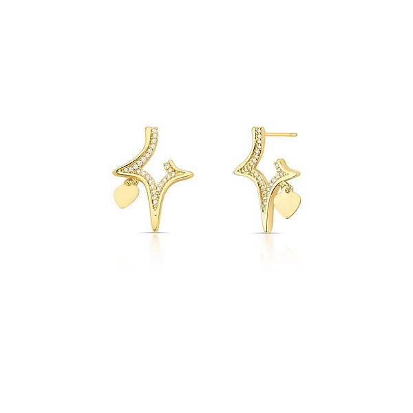 BRINCO ESTRELA 4 PONTAS ZIRCONIAS VAZADO BAN. DOURADO