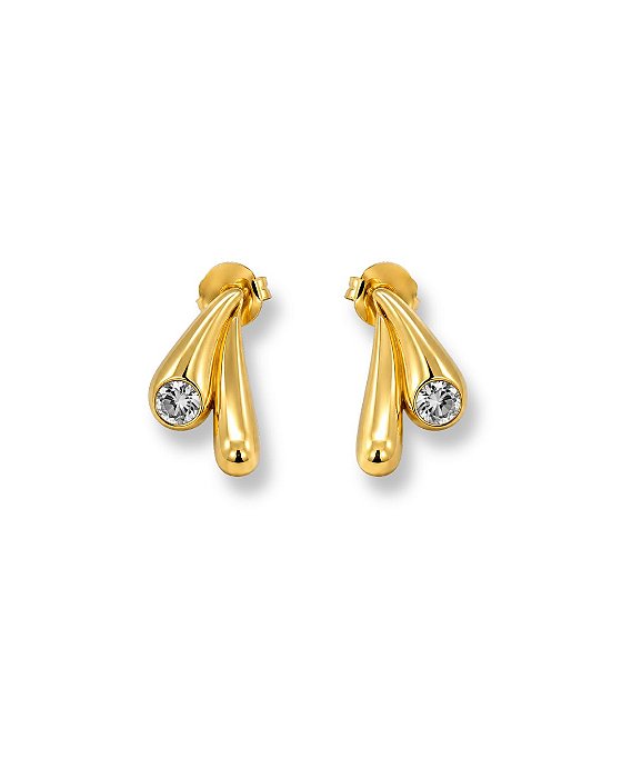 BRINCO EAR JACKET 2 EM 1 GOTA COM CRISTAL DOURADO