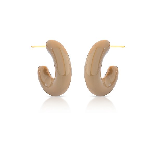 BRINCO MEIA ARGOLA OVAL ESMALTADO BEGE