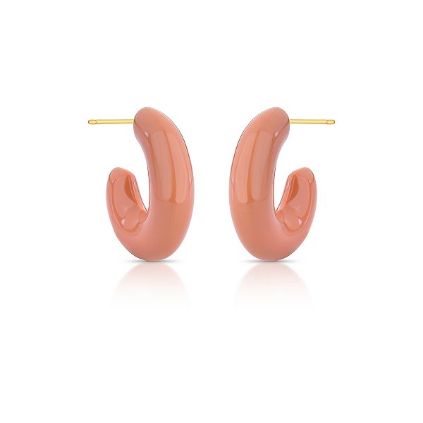 BRINCO MEIA ARGOLA OVAL ESMALTADO ROSA