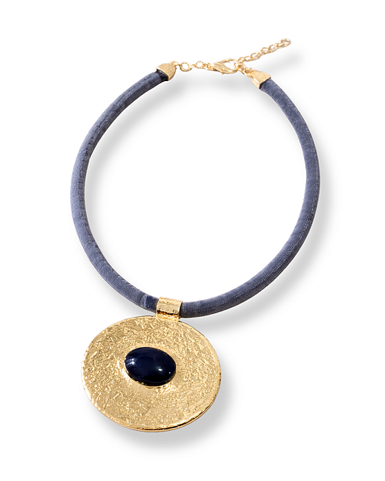 CHOKER VELUDO AZUL COM MAXI MEDALHA