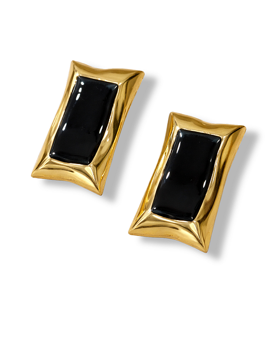 BRINCO RETANGULO MAXI ESMALTADO PRETO DOURADO