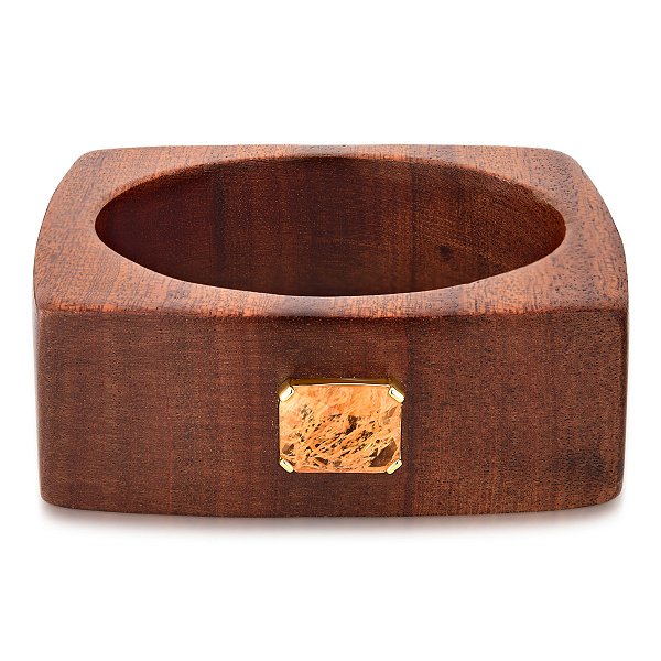BRACELETE QUADRADO MADEIRA COM PEDRA RUTILO RETANGULAR