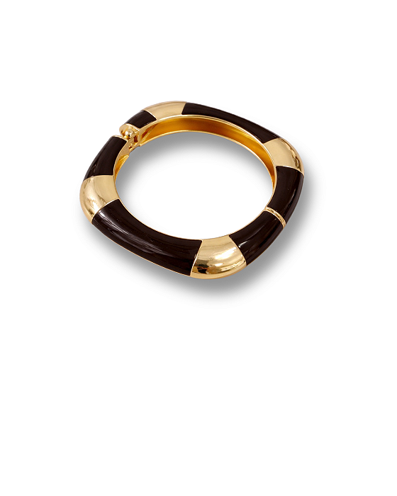 BRACELETE DOURADO COM RESINA MARROM GEOMETRICO