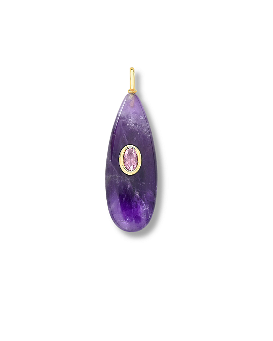PINGENTE ALONGADO AMETISTA GOTA ZIRCONIA ROSA OVAL