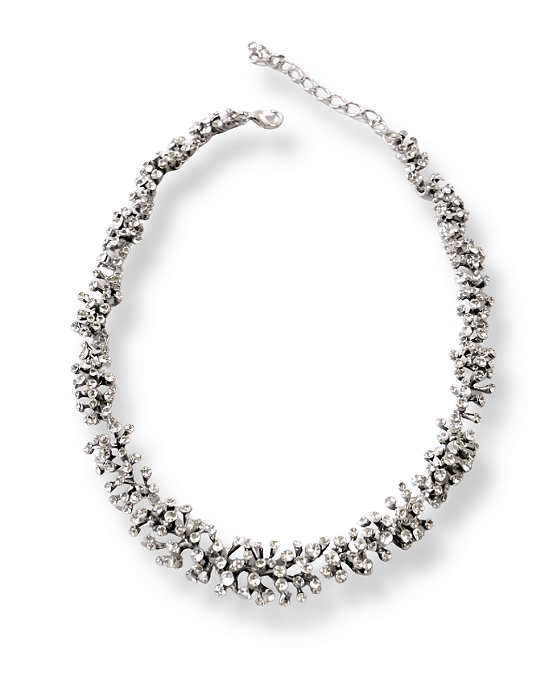 COLAR CORAL FESTA STRASS PRATEADO