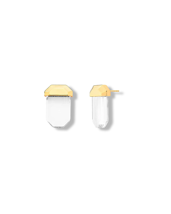 BRINCO CRISTAL RETANGULAR INCOLOR DOURADO