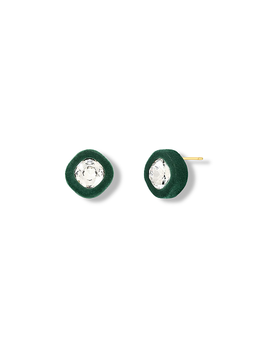 BRINCO QUADRADO PEQUENO CRISTAL COM VELUDO VERDE