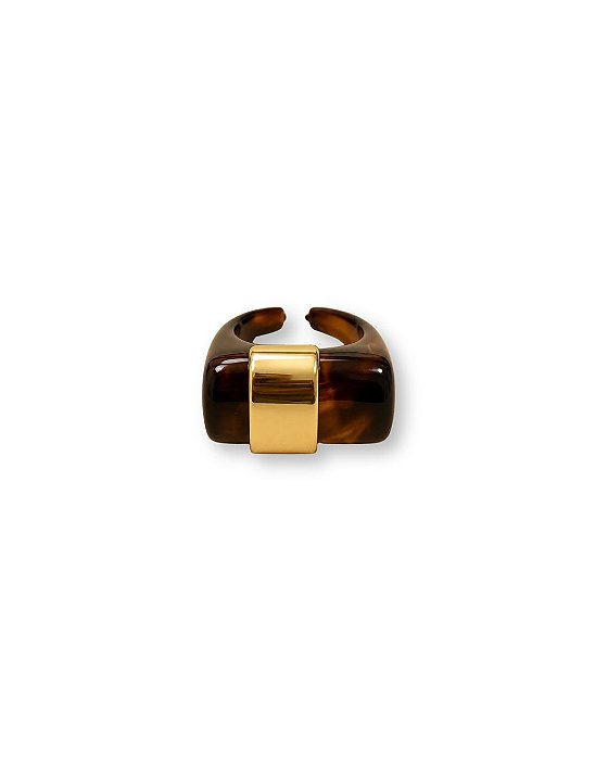 ANEL RESINA MESCLA COM DETALHE DOURADO TAM. 19