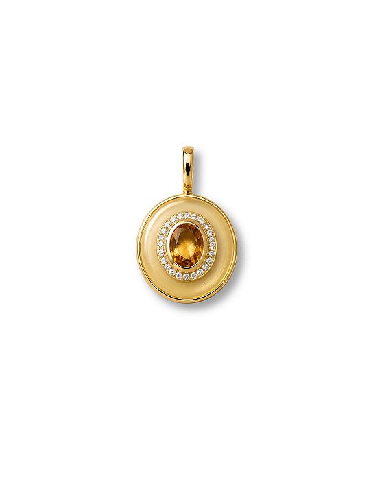 PINGENTE OVAL ESMALTADO PEDRA AMBAR COM CONTORNO ZIRCONIAS