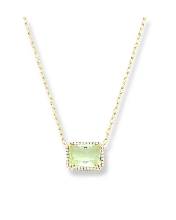 COLAR PEDRA VERDE RETANGULAR 4 GARRAS CONTORNO ZIRCONIA MALHA ELO CARTIER