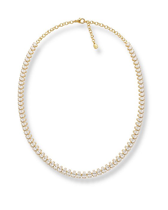 CORRENTE CHOKER PEDRA GOTA 4 GARRAS QUADRADO RIVIERA 5MM BAN. DOURADO