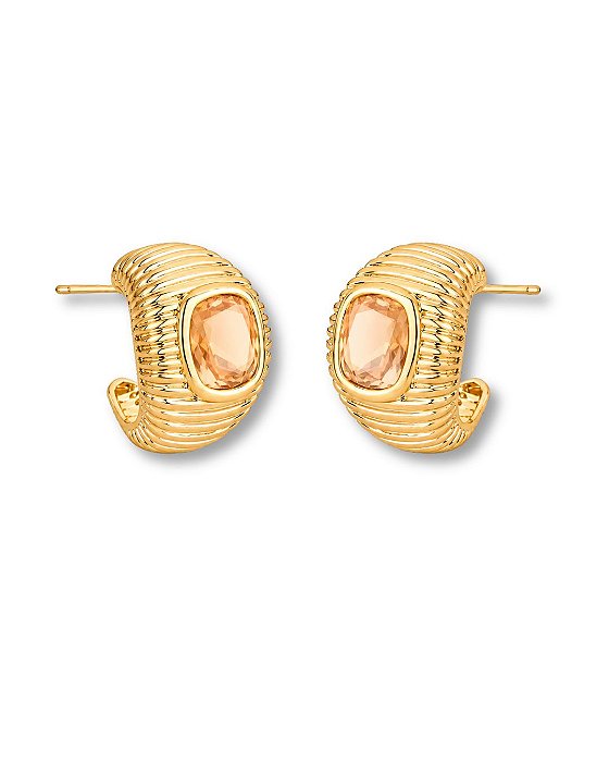 BRINCO MEIA ARGOLA TEXTURIZADA PEDRA QUADRADA LARANJA BAN. DOURADO