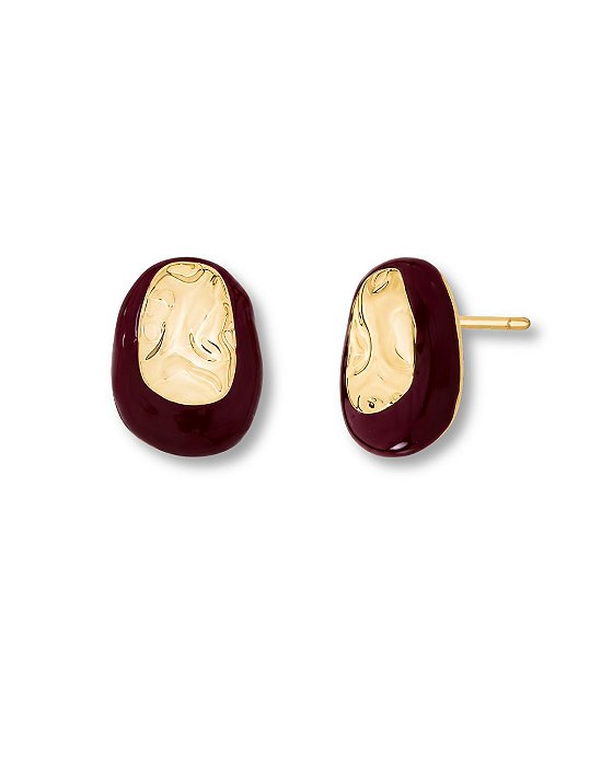 BRINCO OVAL DOURADO TEXTURIZADO ESMALTALDO VERMELHO