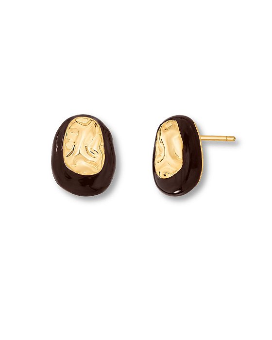 BRINCO OVAL DOURADO TEXTURIZADO ESMALTALDO MARROM