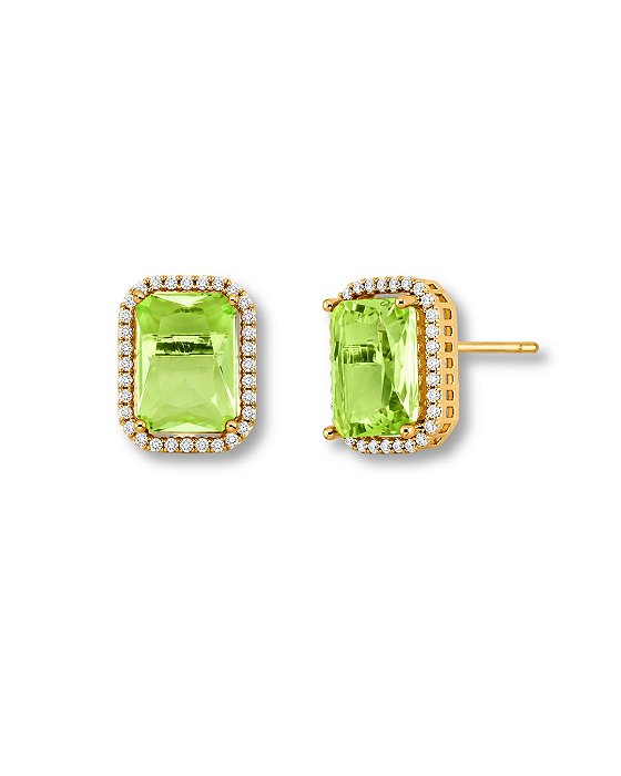 BRINCO RETANGULAR PEDRA VERDE 4 GARRAS E CONTORNO ZIRCONIA BAN. DOURADO