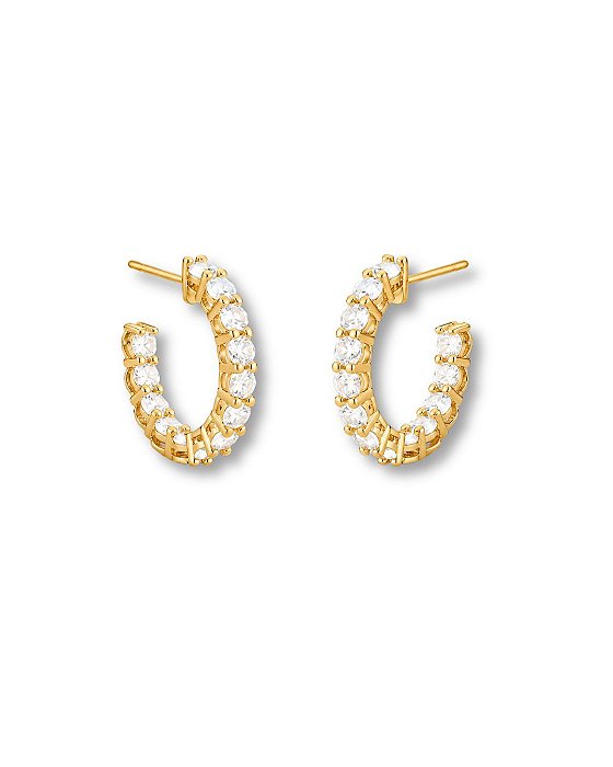 BRINCO MEIA ARGOLA PEDRA INCOLOR FRENTE E INTERNO BAN. DOURADO