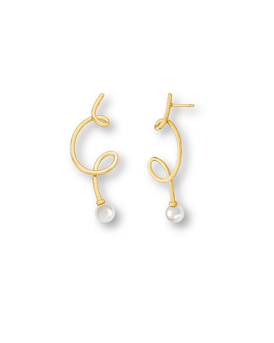 BRINCO FIO TORCIDO PEROLA SHELL SEMI JOIA BAN.DOURADO