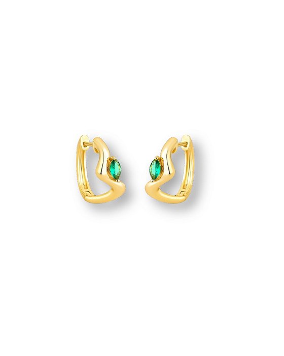 BRINCO ARGOLA ORGANICA PEDRA NAVETE VERDE SEMI JOIA BAN.DOURADO