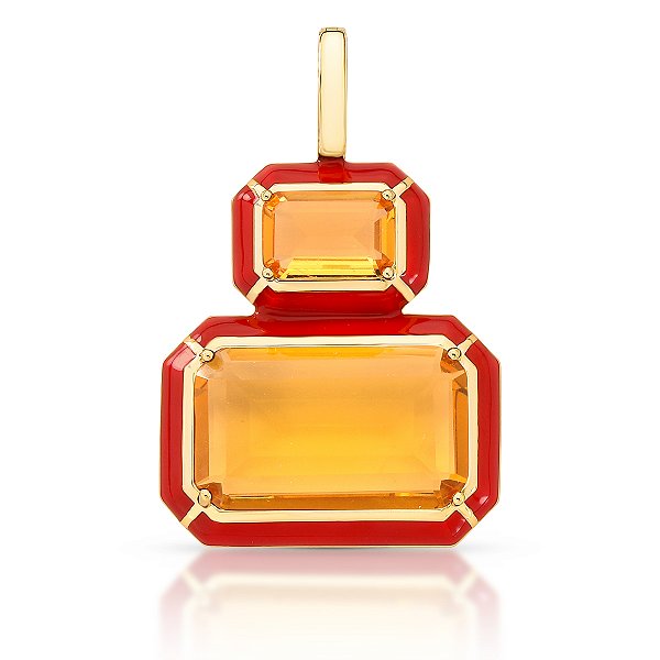 PINGENTE RETANGULAR PEDRA AMBAR ESMALTADO TERRACOTA SEMI JOIA BAN.DOURADO