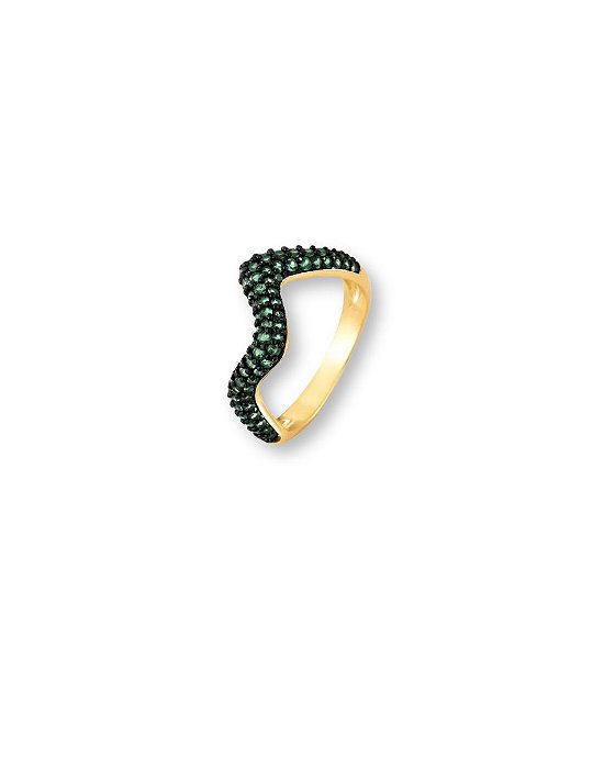 ANEL ORGANICO TRIANGULAR CURVO ZIRCONIA VERDE ESCURA BAN. 2 TONS TAM. 16