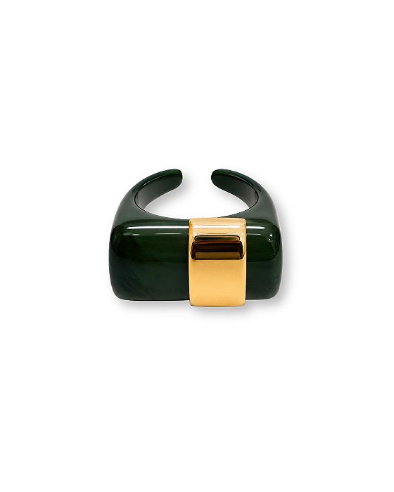 ANEL RESINA VERDE MESCLA COM DETALHE DOURADO TAM. 20