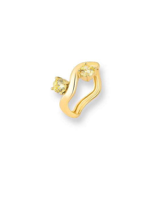 ANEL ONDA 2 ZIRCONIAS AMARELO MANTEIGA SEMI JOIA BAN.DOURADO