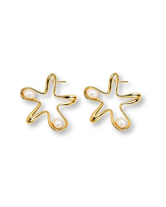 BRINCO ESTRELA VAZADO PÉROLA SHELL BAN. DOURADO