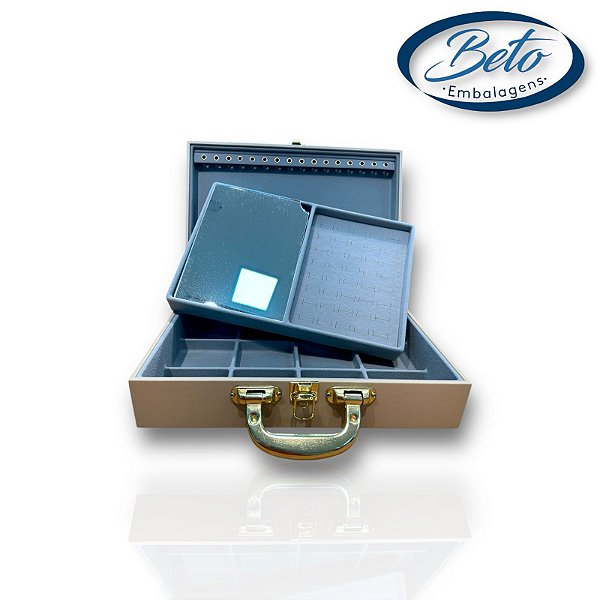 Maleta / Porta-Jóias Grande Dupla - Perola / Cinza