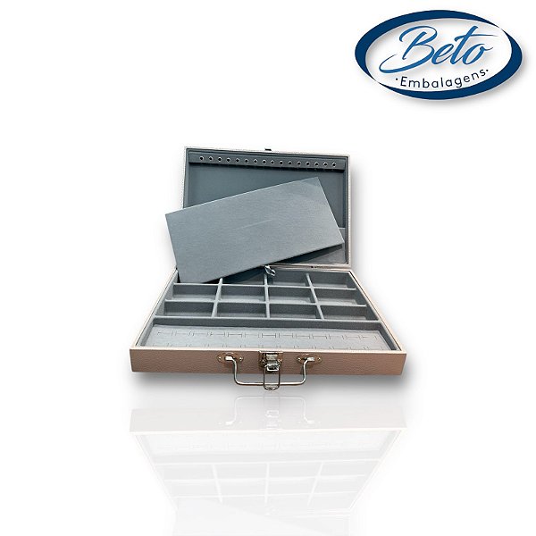 Maleta / Porta Joias Grande - Salmão / Cinza (Simples)