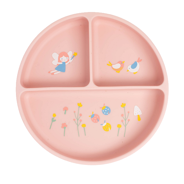 Prato De Silicone Com Ventosa e Divisórias Fadinha Rosa Büp Baby