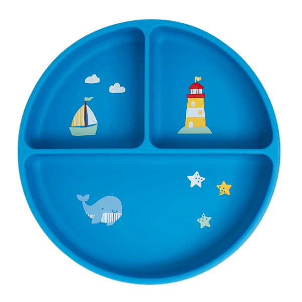 Prato De Silicone Com Ventosa e Divisórias Ursinho Navy Azul Büp Baby