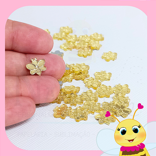 50 Mini apliques acrílico espelhado Abelha 1cm