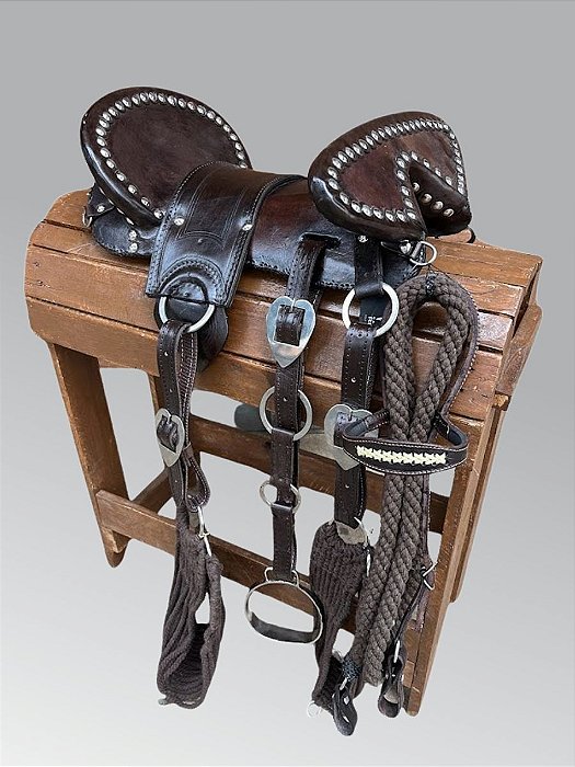 Arreio Lumbio Para Doma Couro Legítimo Assento Seco - Marrom