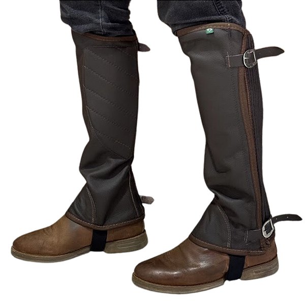 Perneira de Couro Vaqueta com Fivelas - Marrom