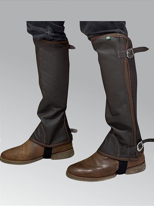 Perneira de Couro Vaqueta com Fivelas - Marrom