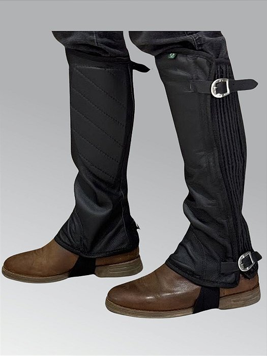 Perneira de Couro Vaqueta com Fivelas - Preta