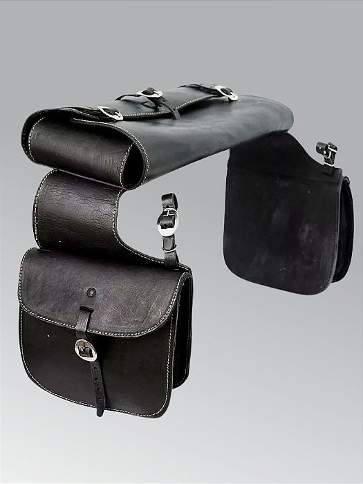 Alforge de Couro Com Porta Capas - Cor Preto