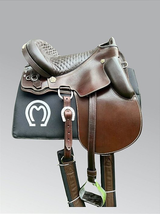 Sela Mangalarga Real Couro Legítimo Profissional De Pista - Marrom