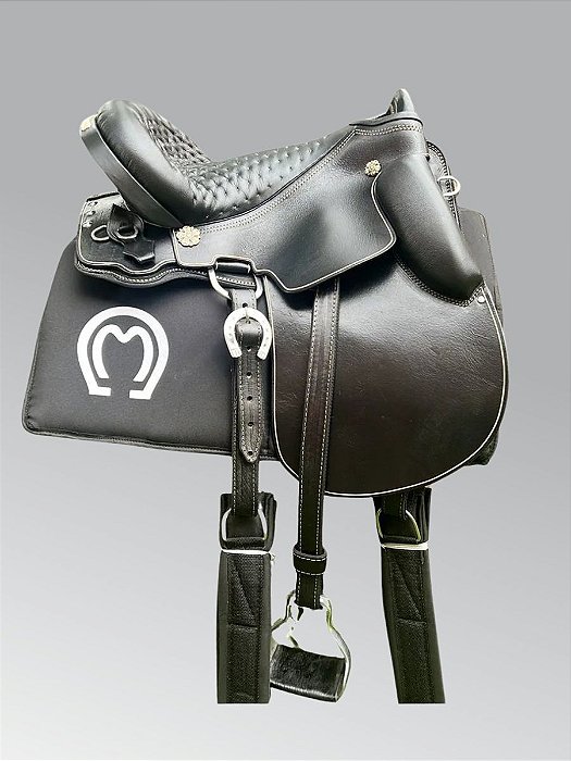Sela Mangalarga Real Couro Legítimo Profissional De Pista - Preta